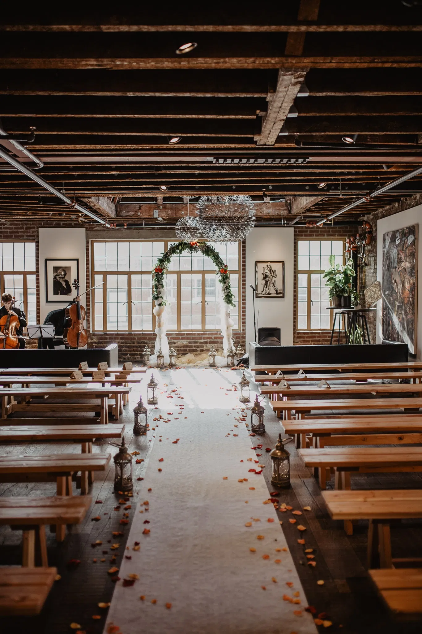 Photo of ceremony set up of a loft at a new york city wedding taken by Jessy herman photo